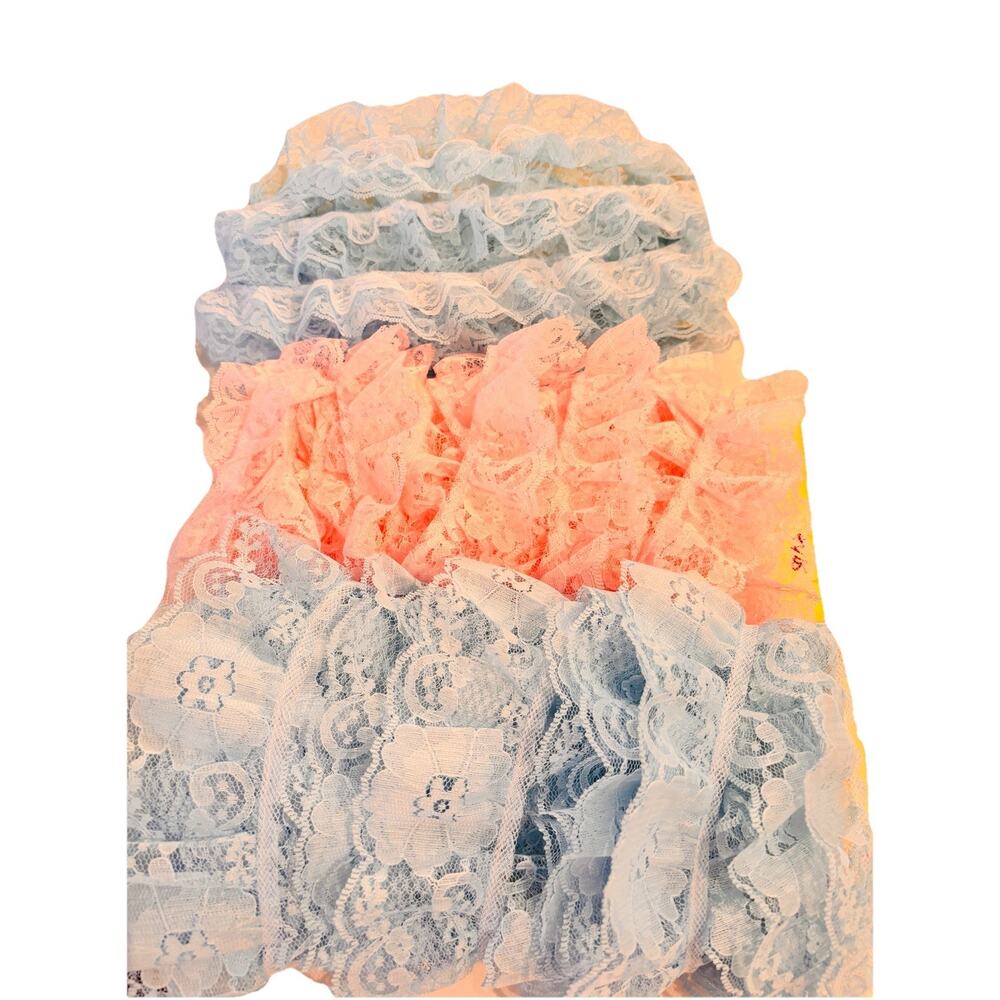 Lot Vintage Sewing Lace Trim Pastels White Baby Pink Blue Nursery Lingerie 26yds